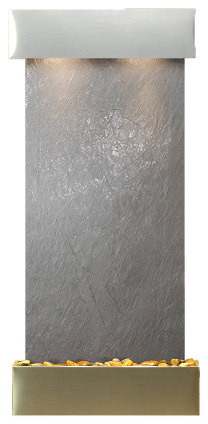 Cascade Springs Water Fountain, Black Featherstone, Stainless Steel, Square