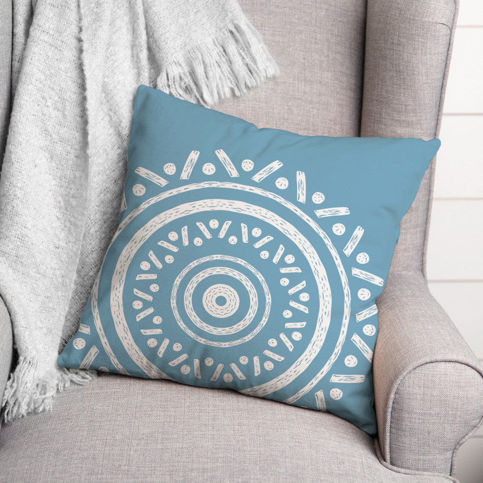 Simple Blue Boho Circle 18x18 Indoor/Outdoor Pillow