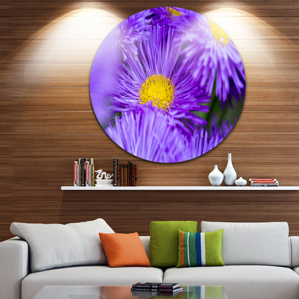 Bunch Of Violet Flowers, Flower Round Metal Wall Art, 11"