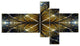 Digital Gold Fractal Flower Pattern, Abstract Wall Art Canvas, 60"x32", 5 panels