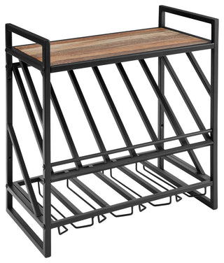 Industrial Wall Mount Metal Wine Rack With Shelf and Stemware Rack