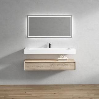Alysa 60" Floating Bath Vanity, Acrylic Sink/Single Faucet Hole, Light Oak
