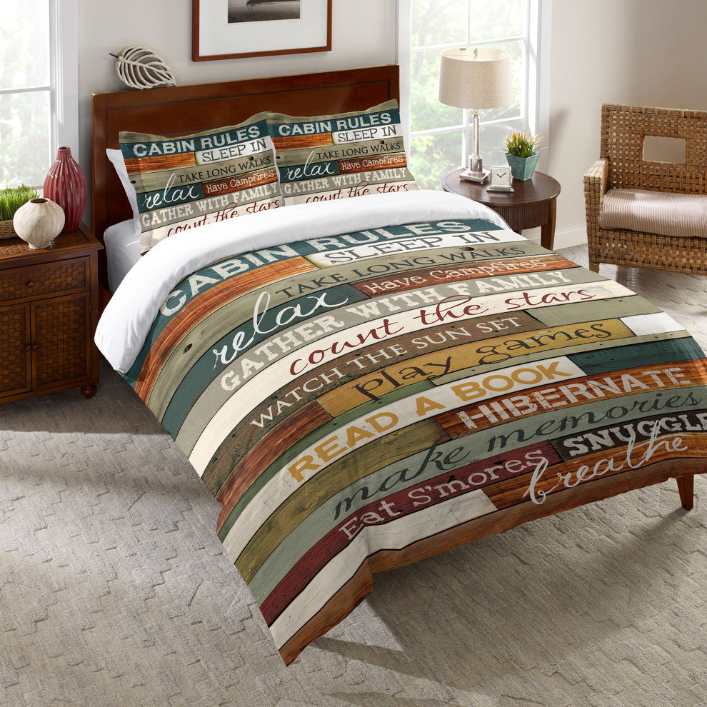 Laural Home Cabin Rules Comforter, Queen