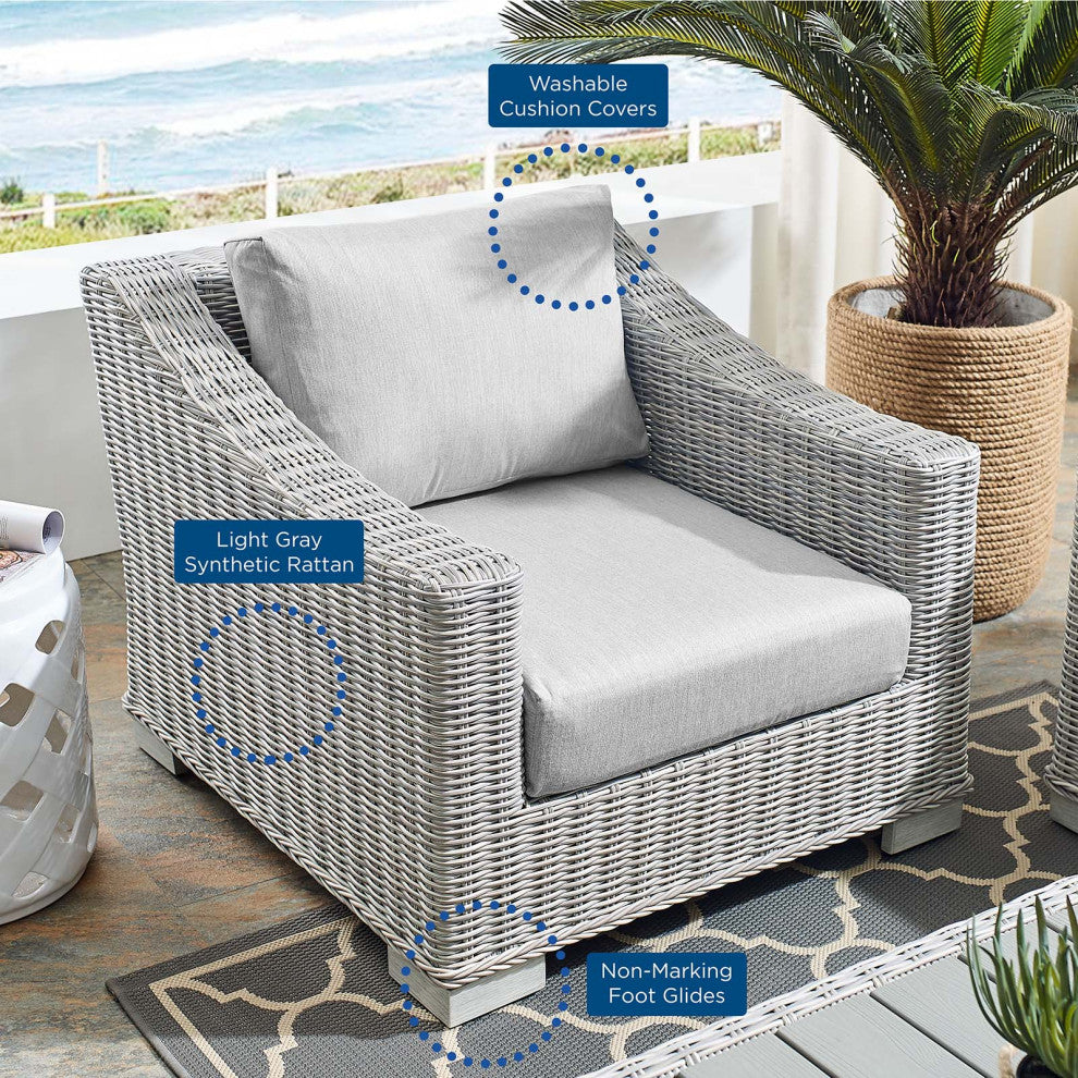 Lounge Chair Armchair, Sunbrella, Rattan, Wicker, Gray, Modern, Outdoor