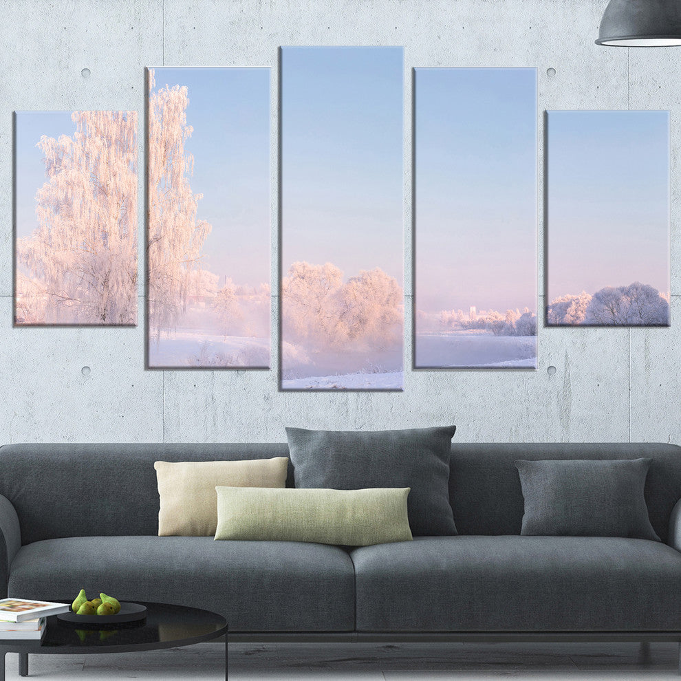 "White Crystal Tree And Landscape" Landscape Print Wall Art, 5 Panels, 60"x32"