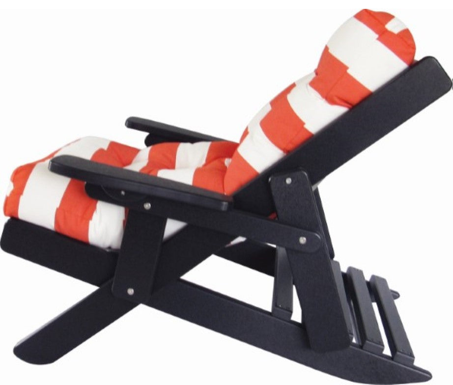 Folding and Reclining Siesta Chair, Poly Lumber, Black, Cabana Flame