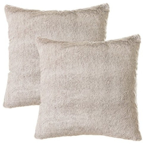 Faux Fur Throw Pillow 2-Pack 18"X18" With Insert, Silver-White Fox