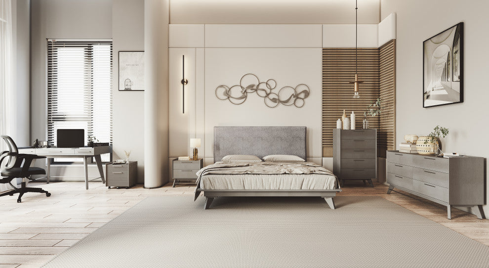 Portland Wood Platform Bed, Gray, King