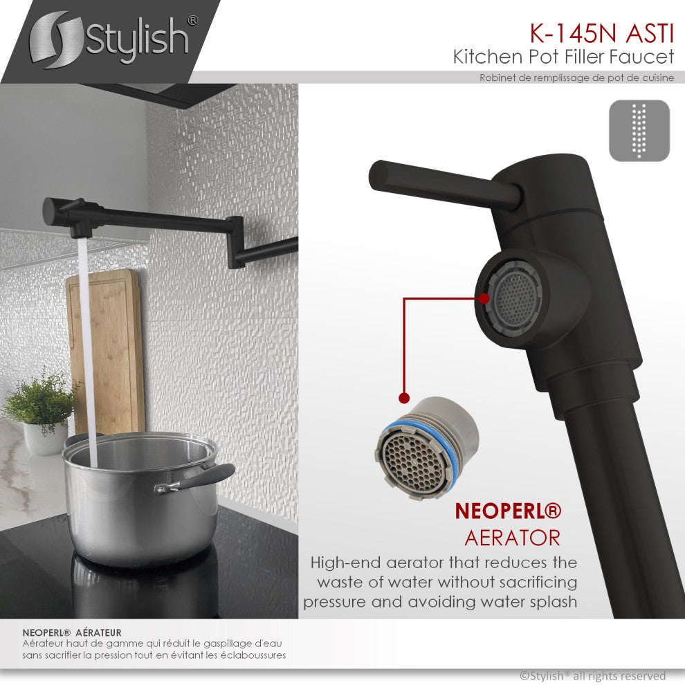 STYLISH Stainless Steel Wall Mount Pot Filler Folding Stretchable