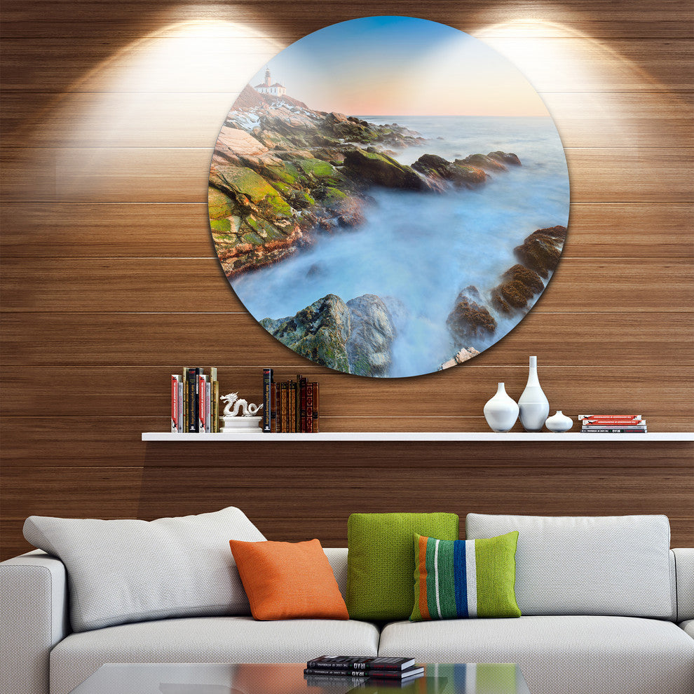 Beavertail Lighthouse During Winter, Beach Disc Metal Wall Art, 23"