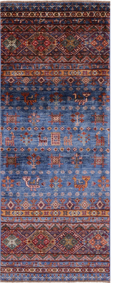 2' 7" X 6' 8" Runner Hand Knotted Tribal Persian Gabbeh Wool Rug - Q12333