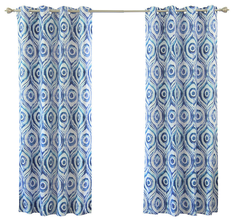 Sun Burst Shibori Blackout Curtains, Blue, 84", Set of 2