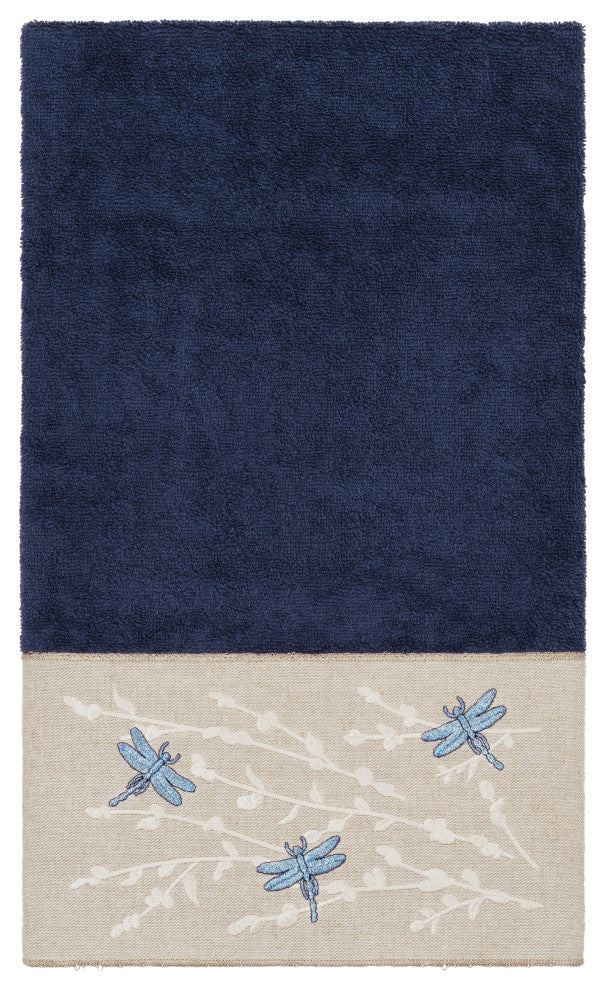 Linum Home Textiles Turkish Cotton Braelyn Embellished Bath Towel, Navy