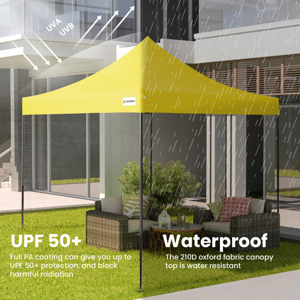 JEAREY Pop Up Canopy Tent, Outdoor Canopy, 4 Sand Bags, Yellow, 10x10ft