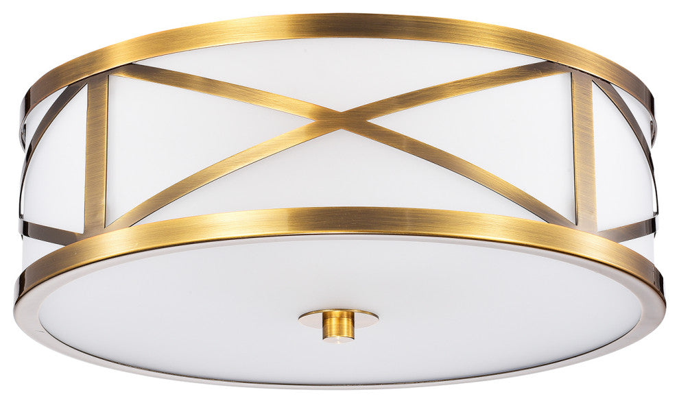 Novia Glass Drum Shade Flush Mount Metallic Goldtone Metal 'X' Frame