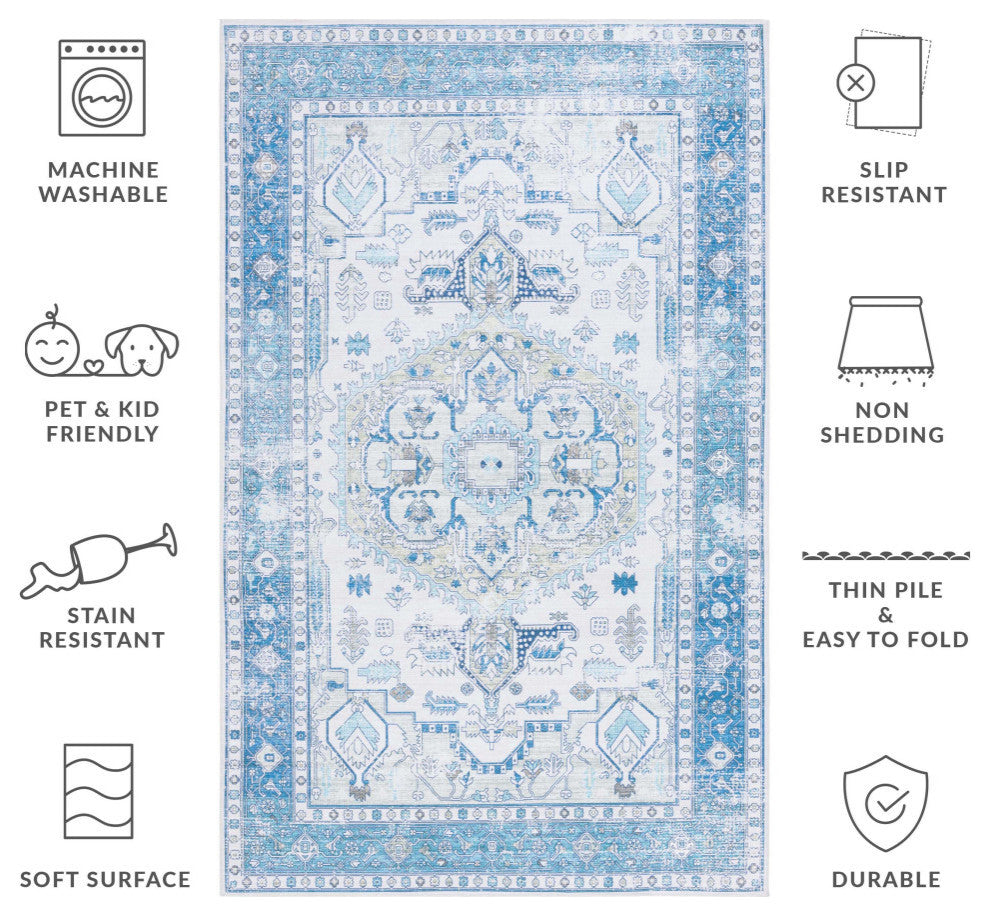 Safavieh Arizona Machine-Washable Collection ARZ105 Rug, Beige/Blue, 9'x12'