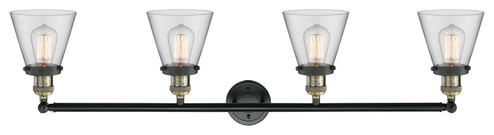 Small Cone 4-Light Bath Fixture, Clear Glass, Black Antique Brass
