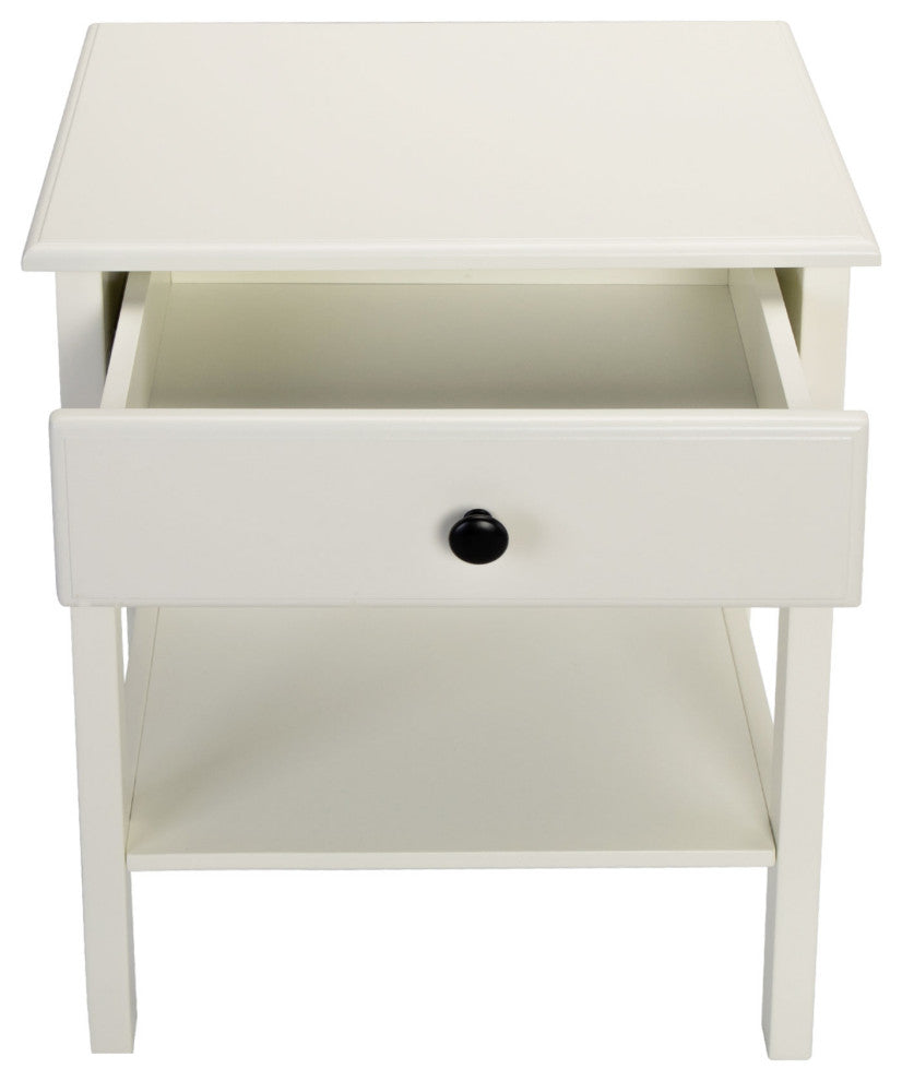 2 Set Wood Nightstand with 1-Drawer and Open Shelf in White