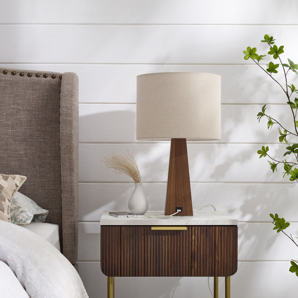 Inspired Home Iona Table Lamp, USB Charger, Beige