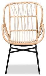 Caelia Modern Bohemian Natural Brown Rattan and Black Metal Chair
