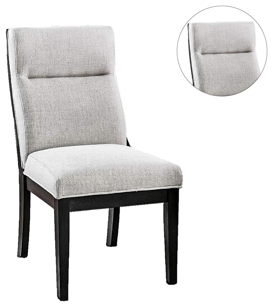 Set of 2 Fabric Dining Side Chair, Black and Beige
