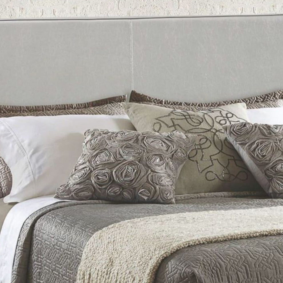 Leatherette Upholstered Bed, Queen Size, Gray