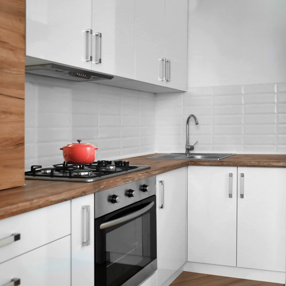 Stacked White Tile 3D Wall Panels, Set of 10, Covers 49 Sq Ft
