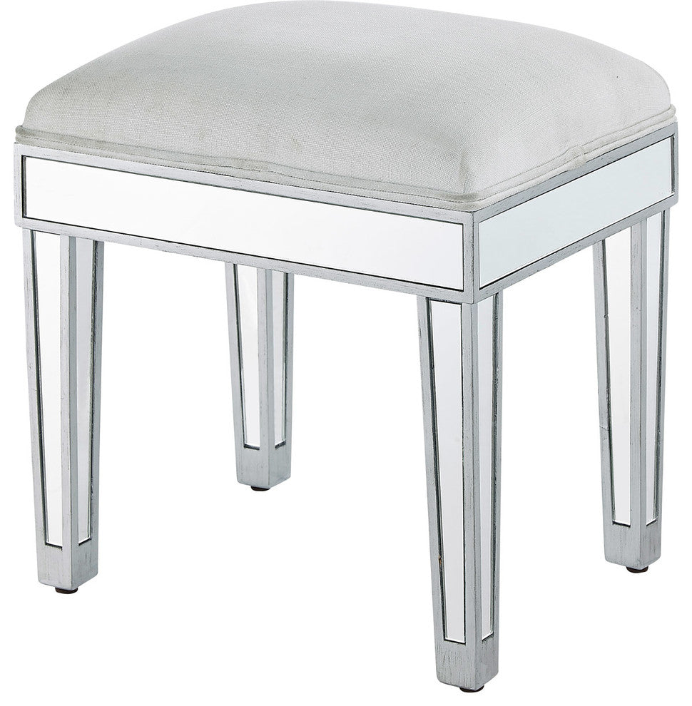 Dressing Stool 18" Wx 14" D X 18" H, Antique Silver Paint