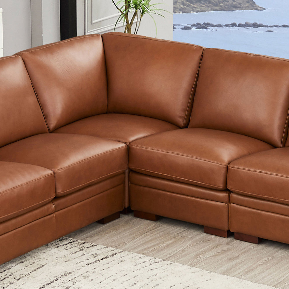Hydeline Dillon 100% Leather Sectional Sofa, Cinnamon Brown, L-Piece