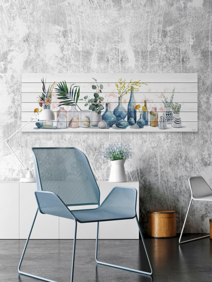 "All the Vases" Painting Print on White Wood, 60"x20"