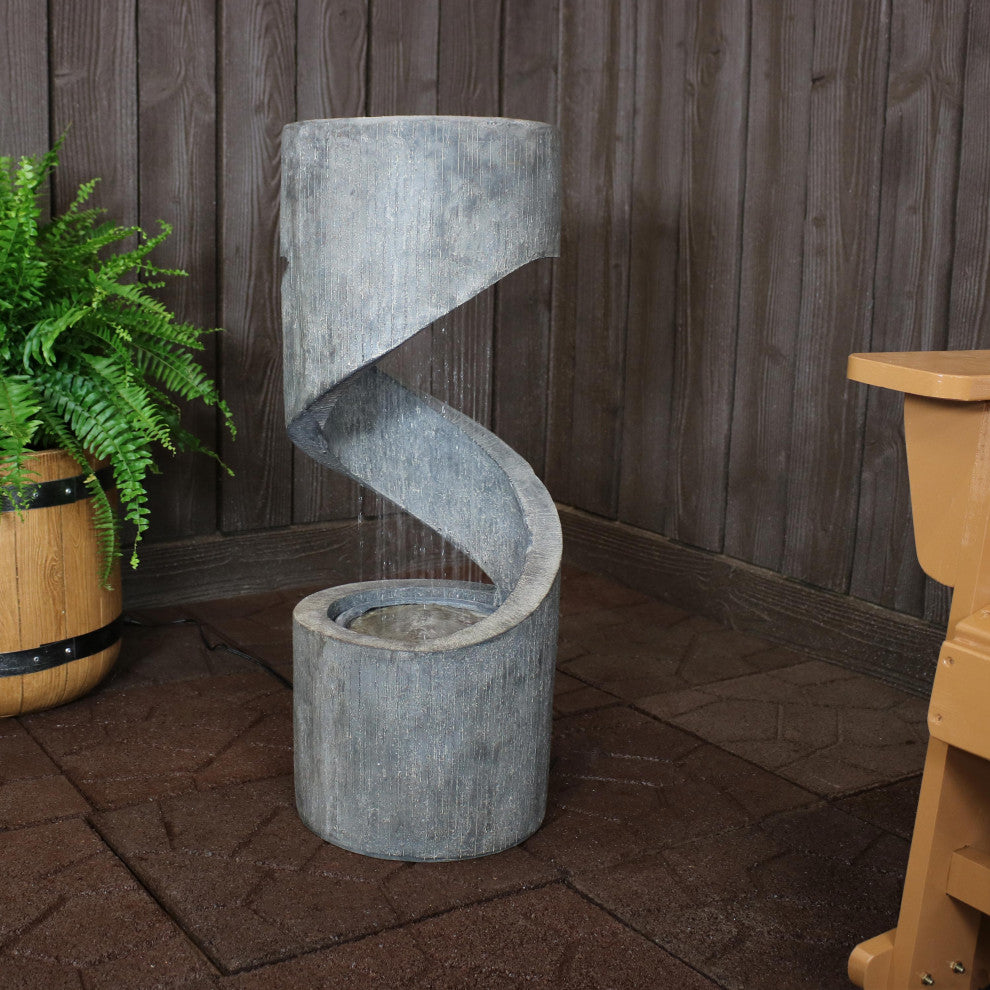 Sunnydaze Showering Spiral Outdoor Water Fountain 31" Water Feature With LED