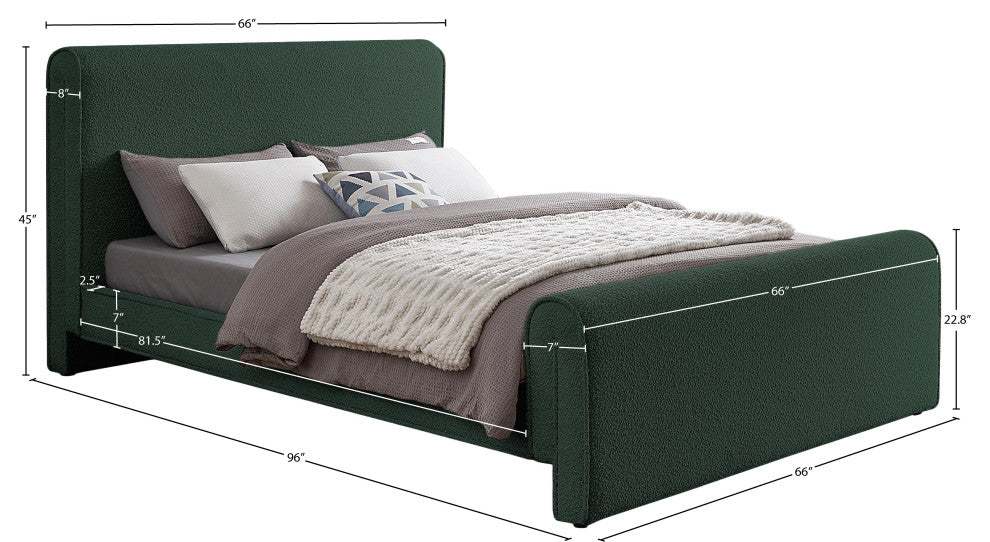 Stylus Black Boucle Fabric Full Bed, Green, Queen