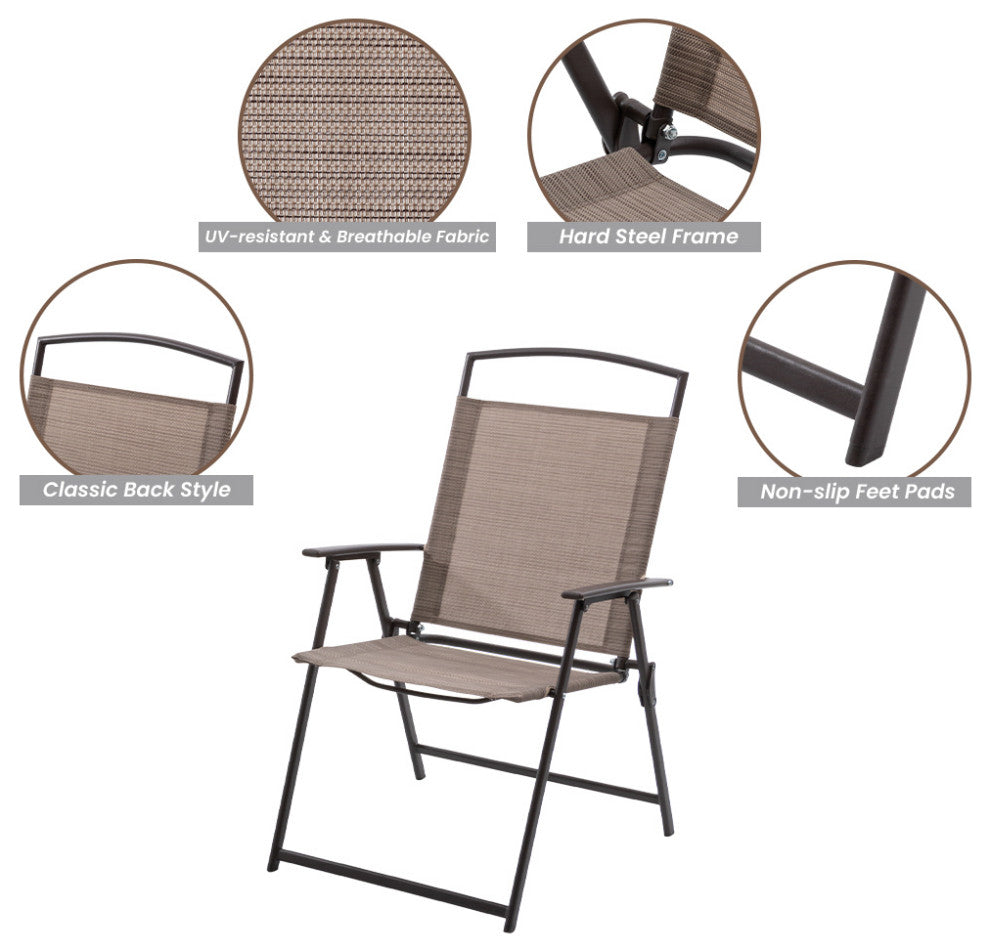 3-Piece Patio Bistro Set, Outdoor Folding Chairs and Table Set, Beige