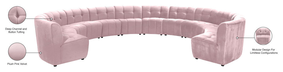 Limitless Velvet Upholstered 12-Piece Modular Sectional, Pink