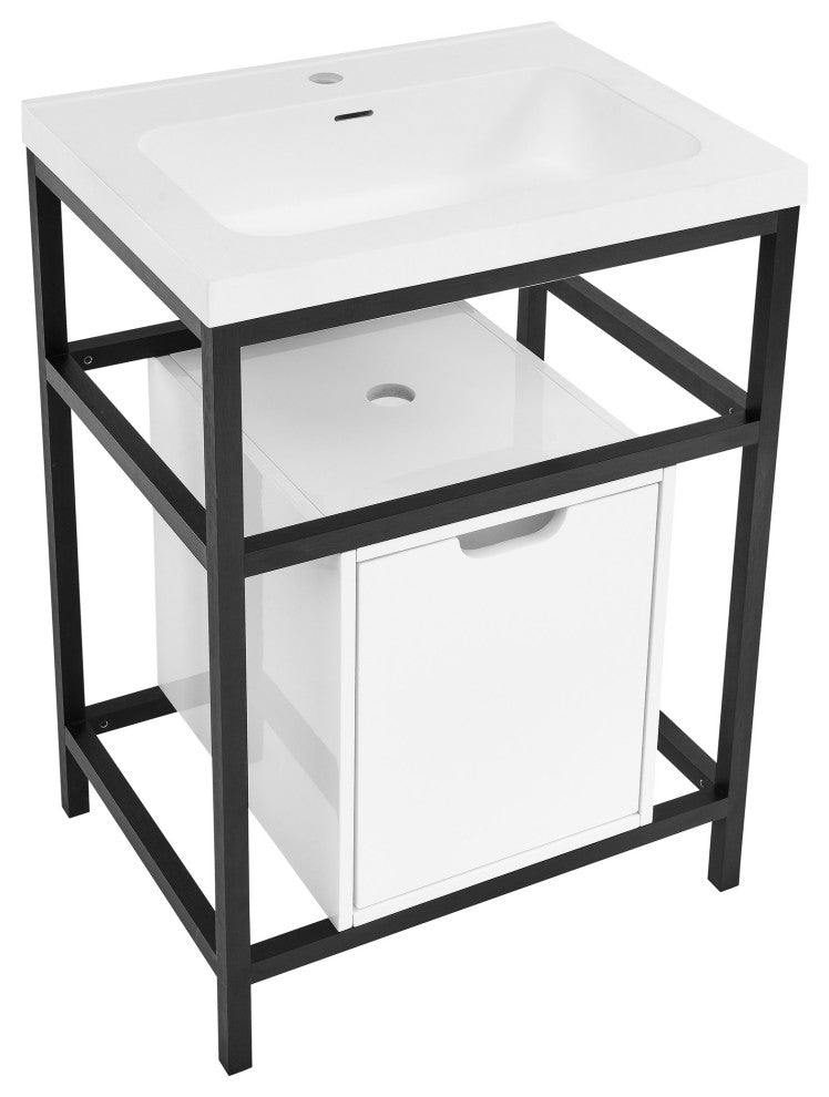 Ivy 24" Freestanding Bathroom Vanity in Glossy White with Matte Black Frame