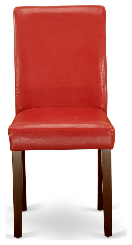 5Pc Square 36" Table, Four Parson Chair, Pu Leather Color Firebrick Red