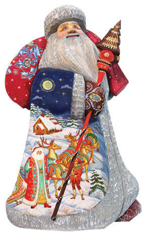 Artistic Wood Carved Beloved Courier Santa Claus Sculpture