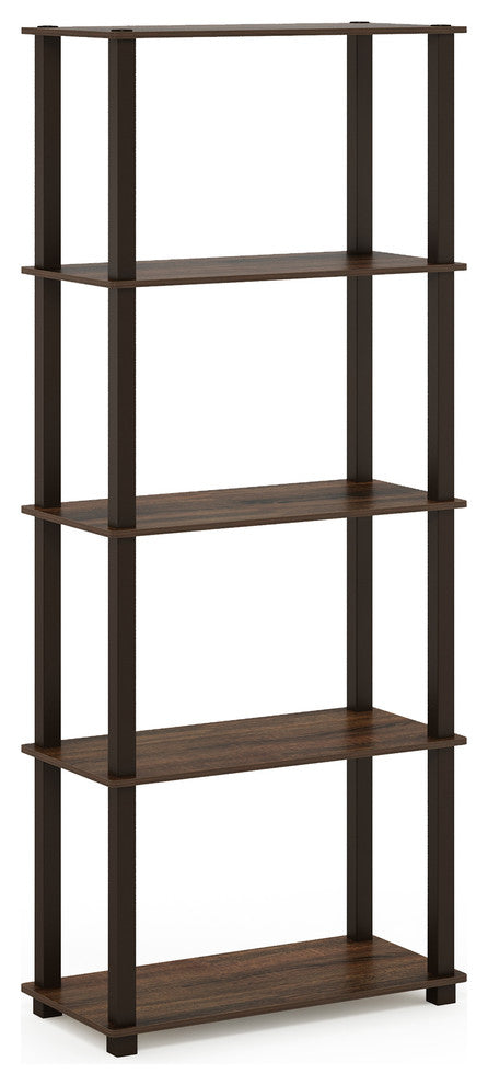 5-Tier Multipurpose Shelf Display Rack With Square Tubes, Walnut/Brown