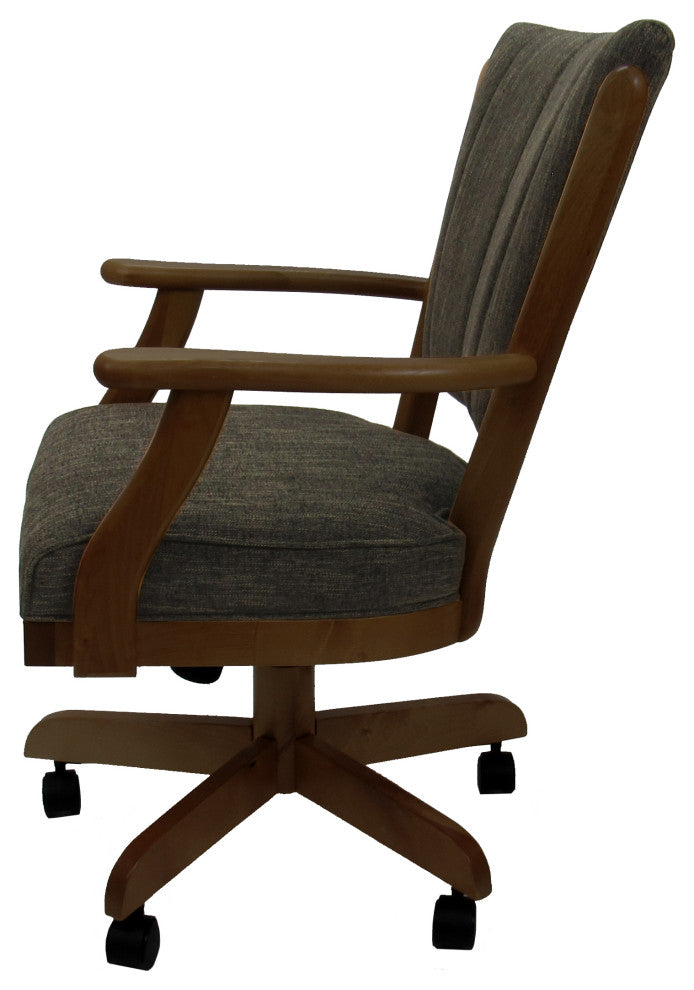 Classic Caster Swivel Dining Chair on Wheels, Solid Wood, Sanora Brown - Dark Brown