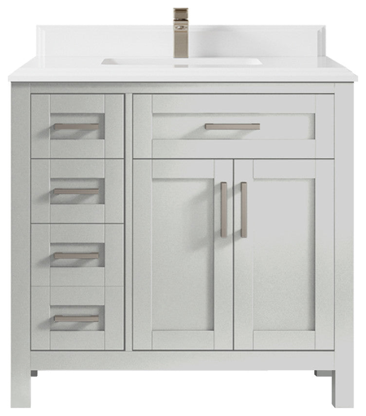 Cambridge 36 Center Sink Bath Vanity in Coventry Gray 1.5" White Quartz