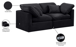 Indulge Upholstered Modular Sofa, Black, 2-Piece: 2 Corner Chair, Down Stuffed Velvet
