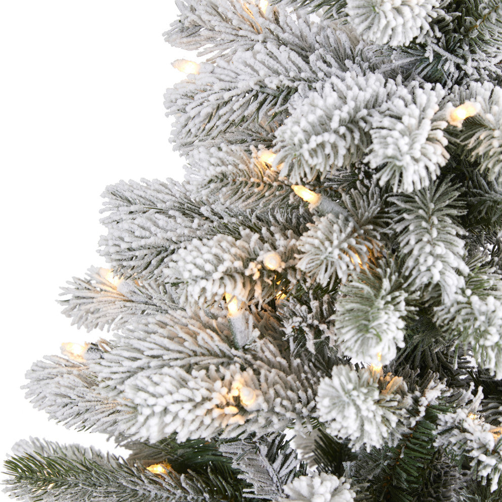 5' Flocked South Carolina Spruce Faux Xmas Tree W/Lights & 621 Bendable Branches
