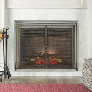 Samantha Iron Fireplace Screen, Black Brushed Gold