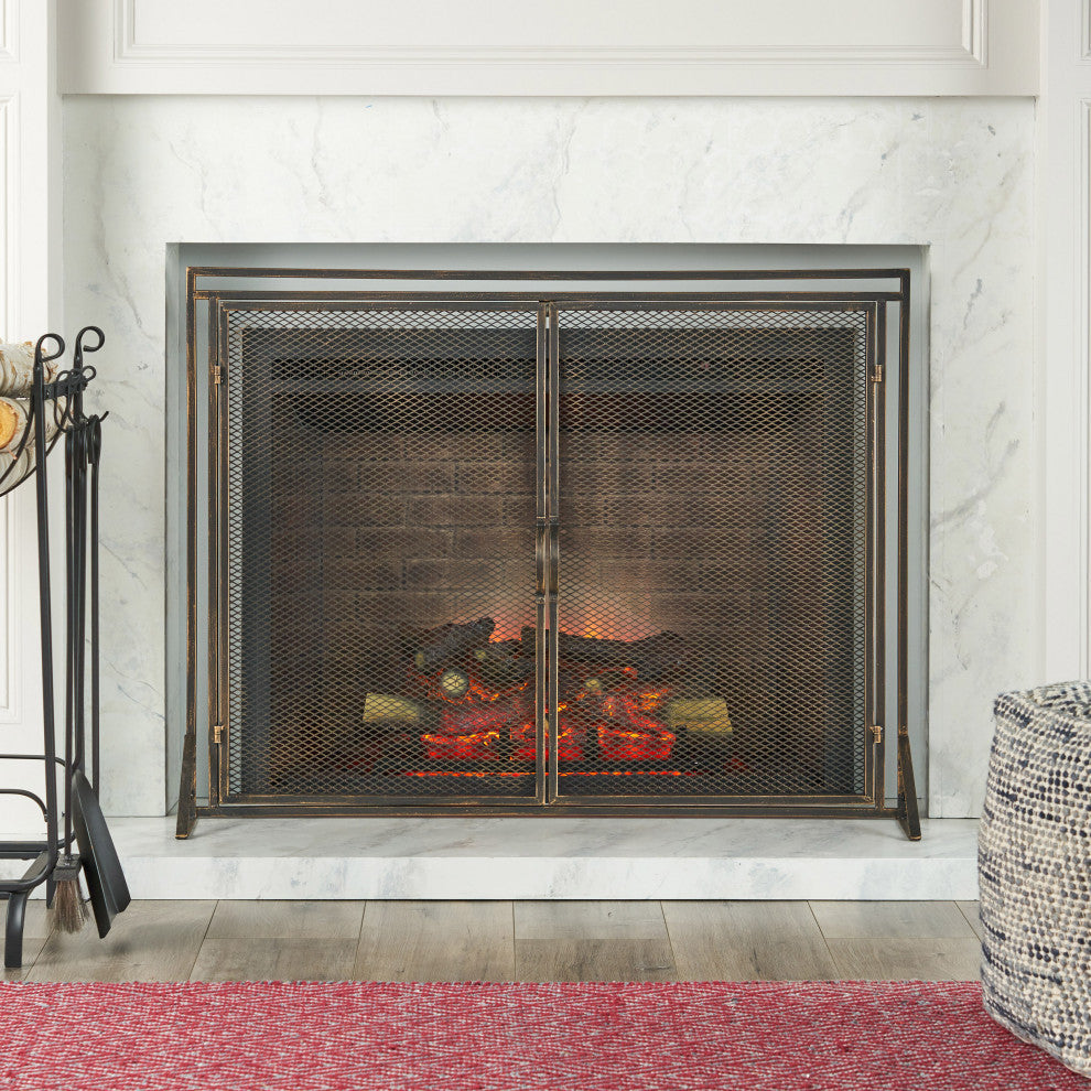 Samantha Iron Fireplace Screen, Black Brushed Gold