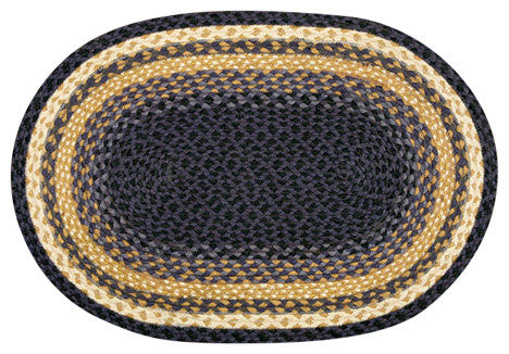 Earth Rugs C-79 Lt. Blue / Dk. Blue / Mustard Oval Braided Rug 2 Feet x 8 Feet