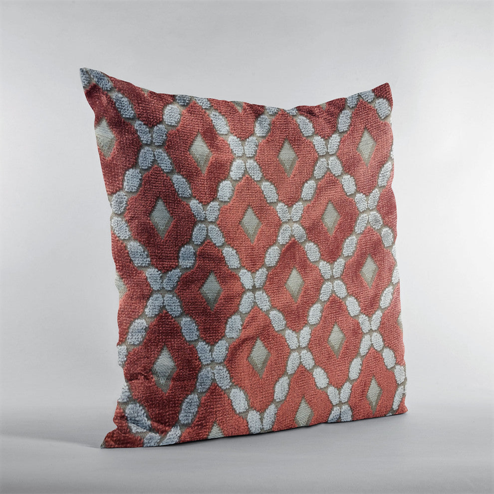 Plutus Velvet Majestic Red, Gray Handmade Luxury Pillow, 20"x20"