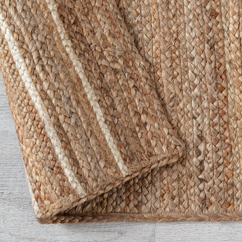 8' x 10' Anatolian Natural and Ivory Diamond Stripe Braided Area Rug