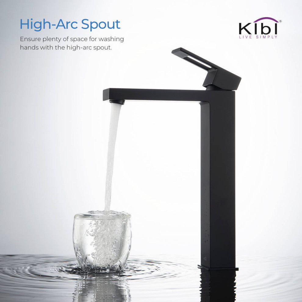 Cubic Single Handle Vessel Sink Faucet KBF1003, Matte Black, W/ Drain