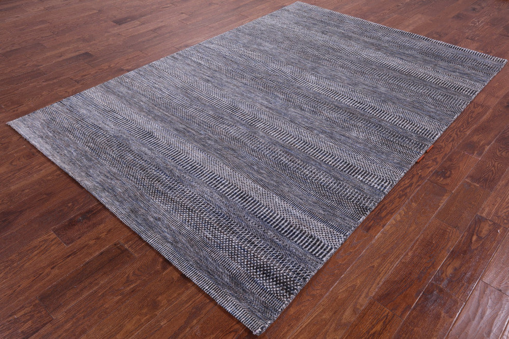 6' 0" X 8' 10" Savannah Grass Wool and Silk Handmade Rug Q11966