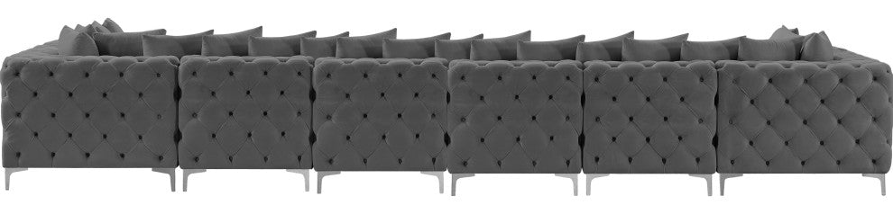 Tremblay Velvet Upholstered 8-Piece Modular U-Shaped Sectional, Grey